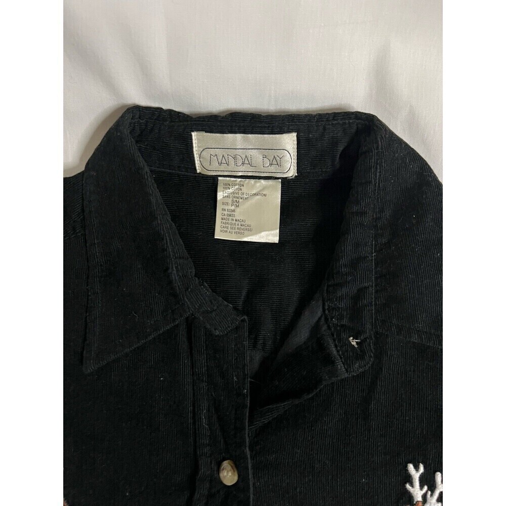 Mandal Bay Women's Black Corduroy Long Sleeve Shirt w/Rein Dancing Size S/M - Picture 4 of 6